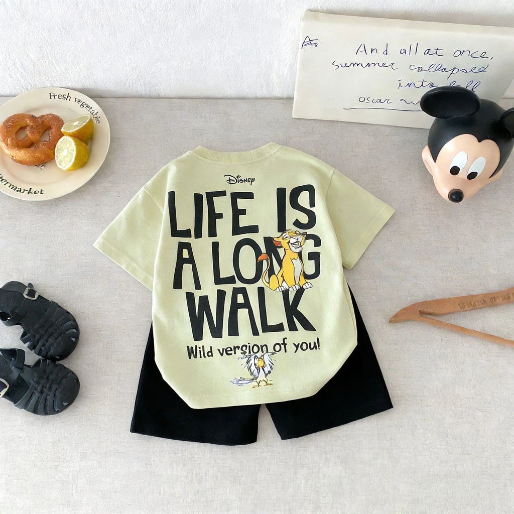 Kidsclick Boys’ Simba Cartoon T-Shirt & Shorts Set – Summer 2-Piece Outfit (Toddlers)