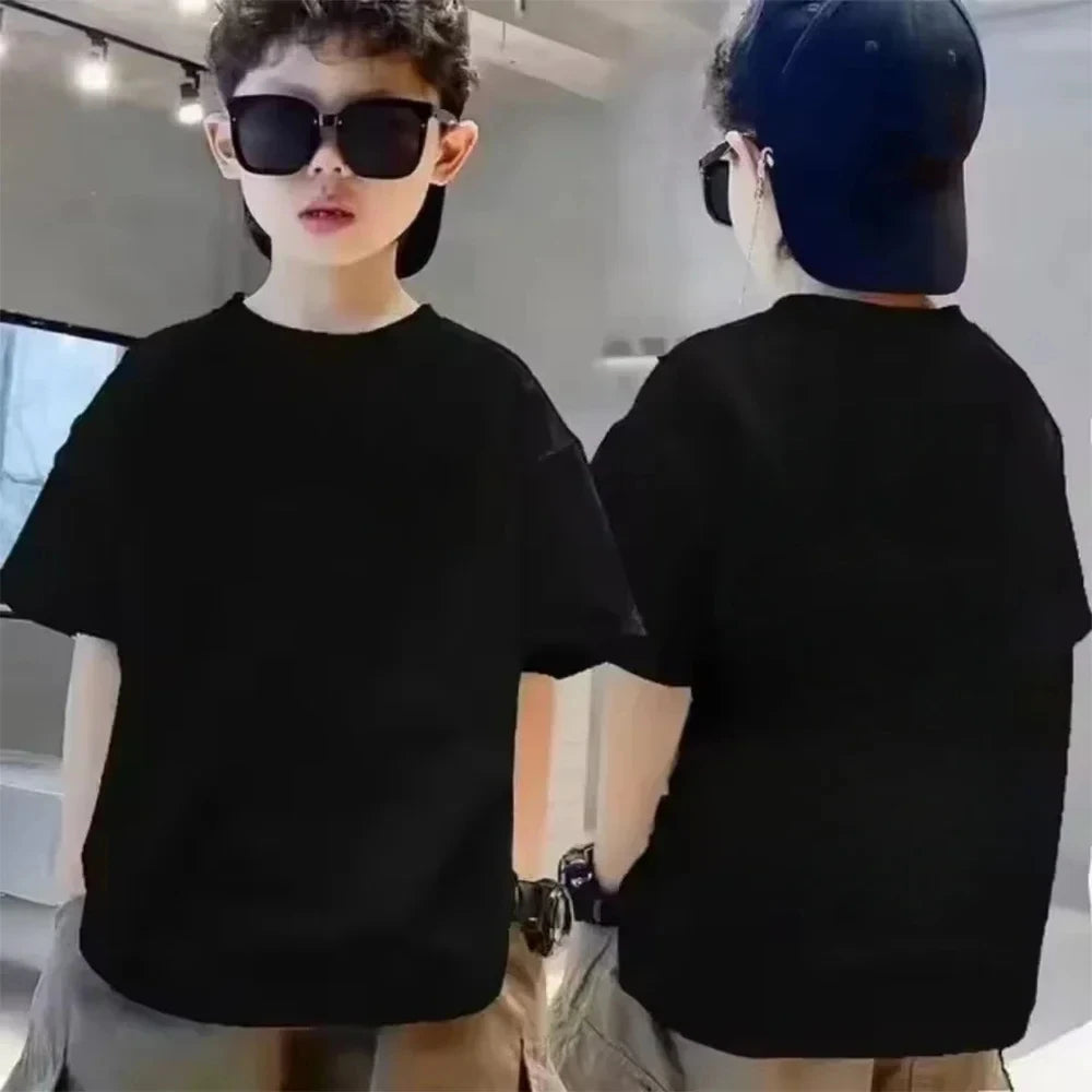 Little bear Print yellow Summer Short Sleeve Children Age 3-12 Girls boy Set white black Tshirt+Shorts 2pcs leisure Kids Set