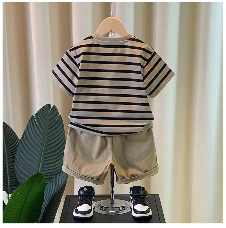 Kidsclick Boys’ Striped T-Shirt & Shorts Set – Summer 2-Piece Outfit (Ages 0-5 Years)