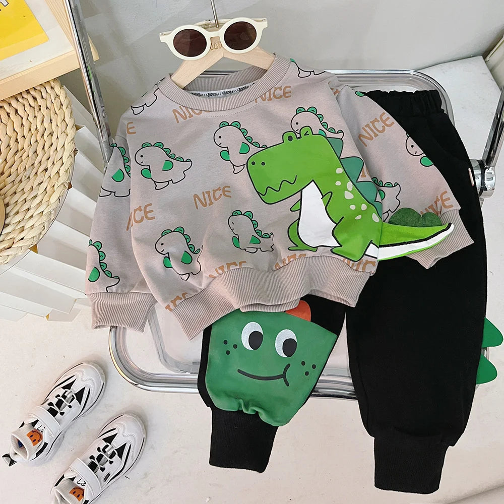 Kidsclick Kids’ Cartoon T-Shirt & Pants Set – Spring/Autumn 2-Piece Casual Outfit (Toddlers 1-5 Years)