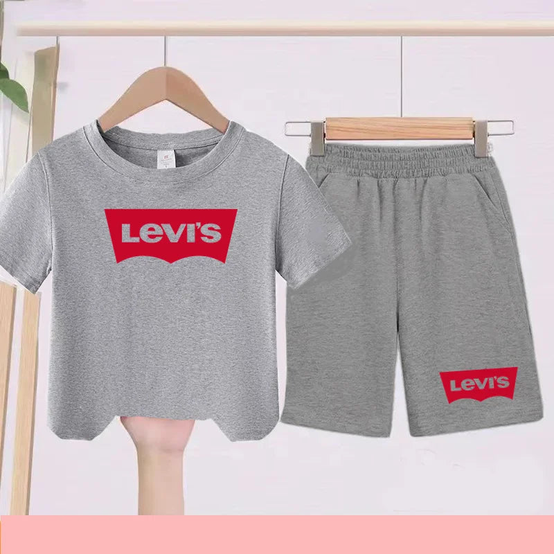 Kidsclick Kids’ Letter Print T-Shirt & Shorts Set – Summer 2-Piece Casual Sports Outfit (Ages 1-12 Years, Boys & Girls)