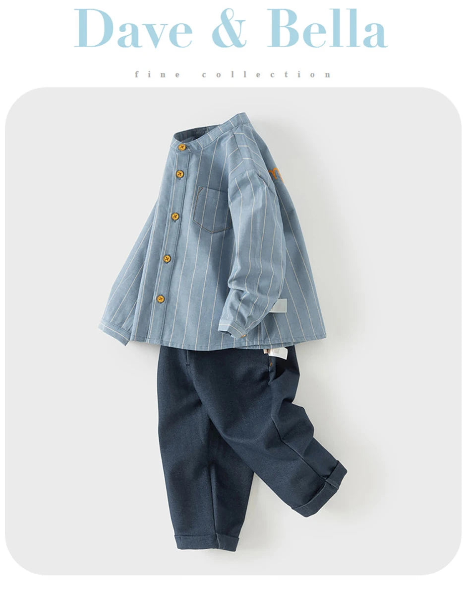 Kidsclick Boys’ Cotton Shirt & Pants Set – Spring 2-Piece Casual Outfit (Toddlers & Kids)