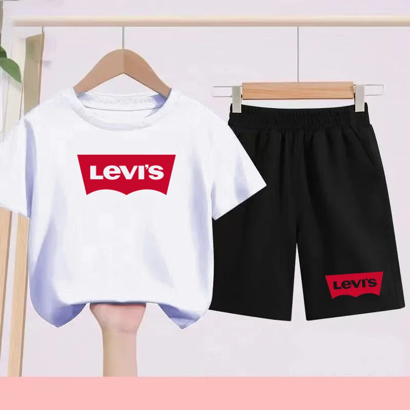 Kidsclick Kids’ Letter Print T-Shirt & Shorts Set – Summer 2-Piece Casual Sports Outfit (Ages 1-12 Years, Boys & Girls)
