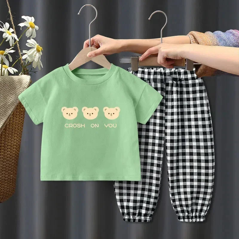 Children's Summer Suit 2024 New Kids Casual Summer Tops +pants Clothes Boys and Girls Tshirt Pants Clothes Set