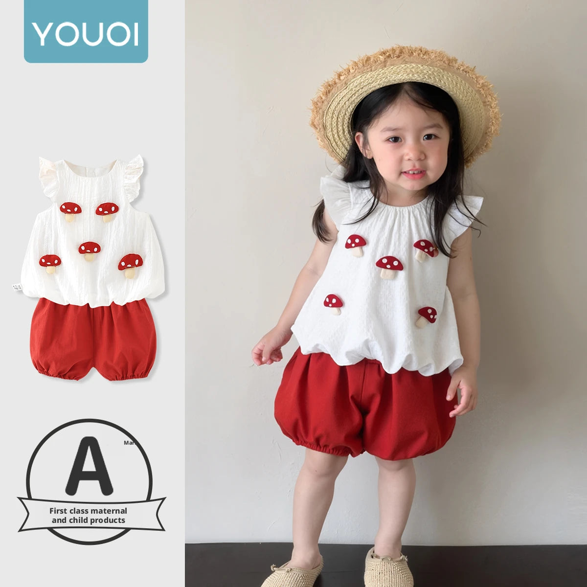 【Youqi】Chinese 0-2 Year Old Baby Girl Outfit Short-Sleeve Shorts Set New Style Baby Top Two-Piece Set Children's Fashionable Outfit