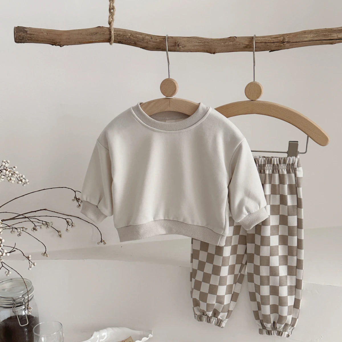 Kidsclick Baby Checkerboard Pants Set – Long Sleeve Top & Pants Outfit