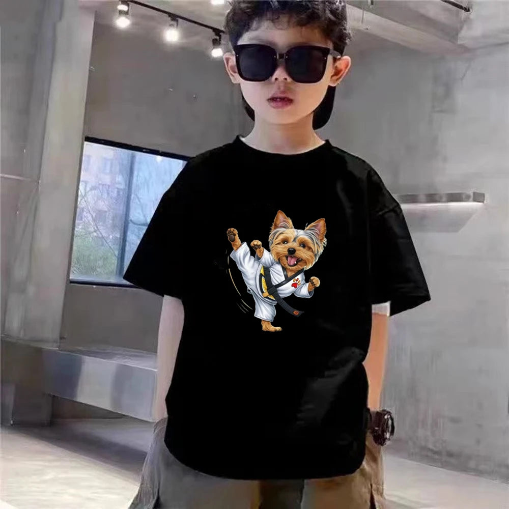 Kidsclick Kids’ Yorkie Dog Cartoon T-Shirt & Shorts Set – Summer 2-Piece Casual Outfit (Boys & Girls)