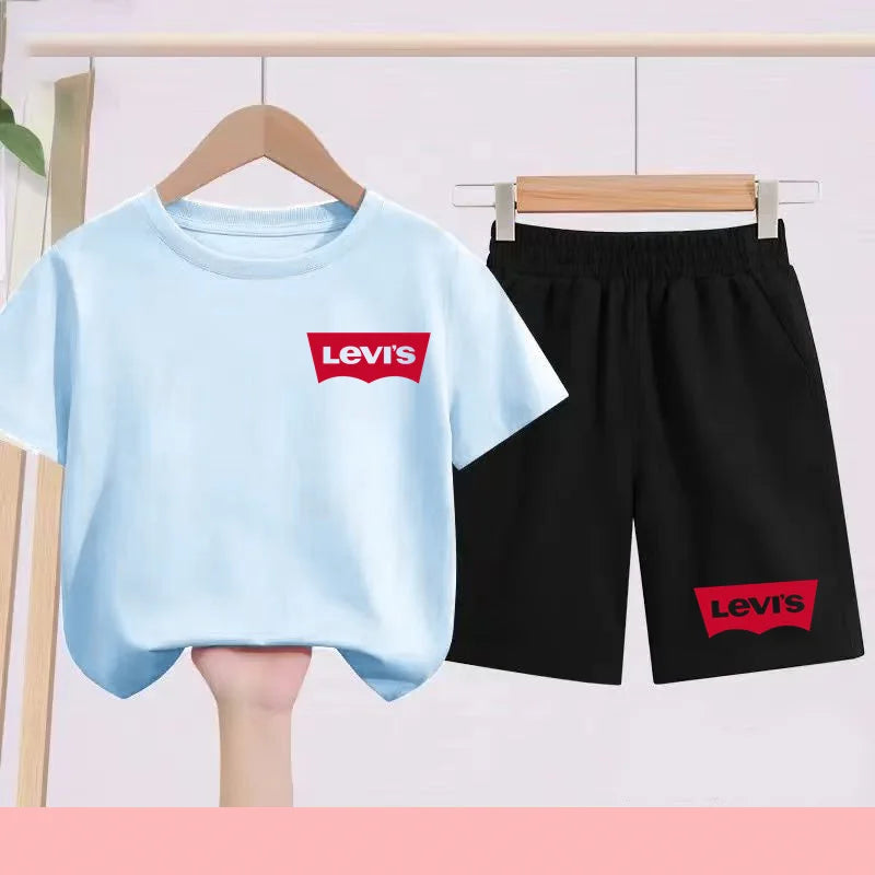 Kidsclick Kids’ Letter Print T-Shirt & Shorts Set – Summer 2-Piece Casual Sports Outfit (Ages 1-12 Years, Boys & Girls)