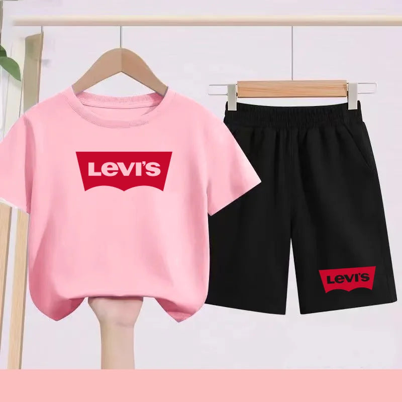 Kidsclick Kids’ Letter Print T-Shirt & Shorts Set – Summer 2-Piece Casual Sports Outfit (Ages 1-12 Years, Boys & Girls)