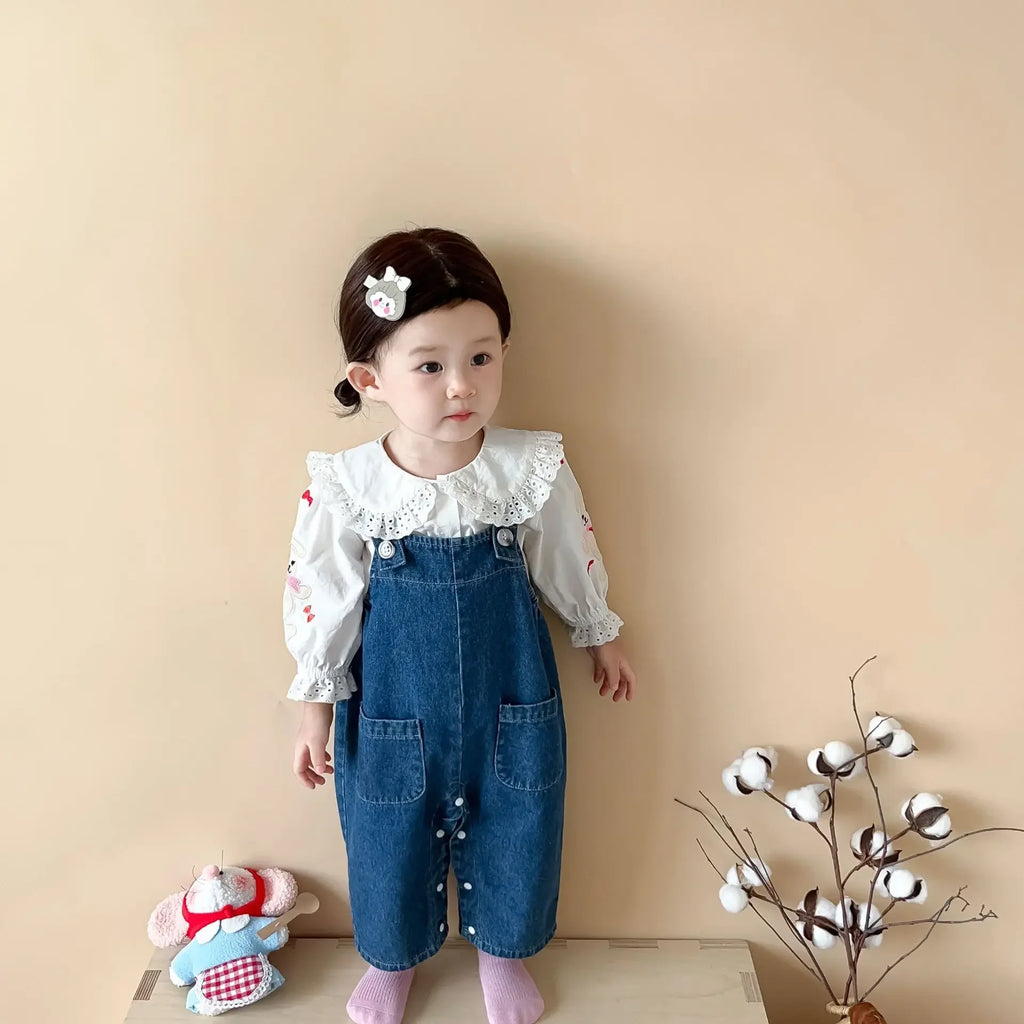 2025 Autumn New Baby Girl Sleeveless Denim Jumpsuit Toddler Girl Cute Rabbit Ear Overalls Infant Romper Kids Clothes 0-24M