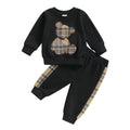 VISgogo Baby Girl Boy Clothes Spring Fall Outfits Long Sleeve Plaid Bear Sweatshirt Tops and Pants 2Pcs Casual Tracksuits