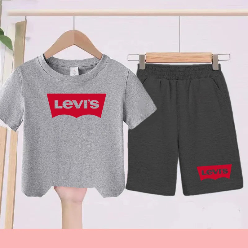 Kidsclick Kids’ Letter Print T-Shirt & Shorts Set – Summer 2-Piece Casual Sports Outfit (Ages 1-12 Years, Boys & Girls)