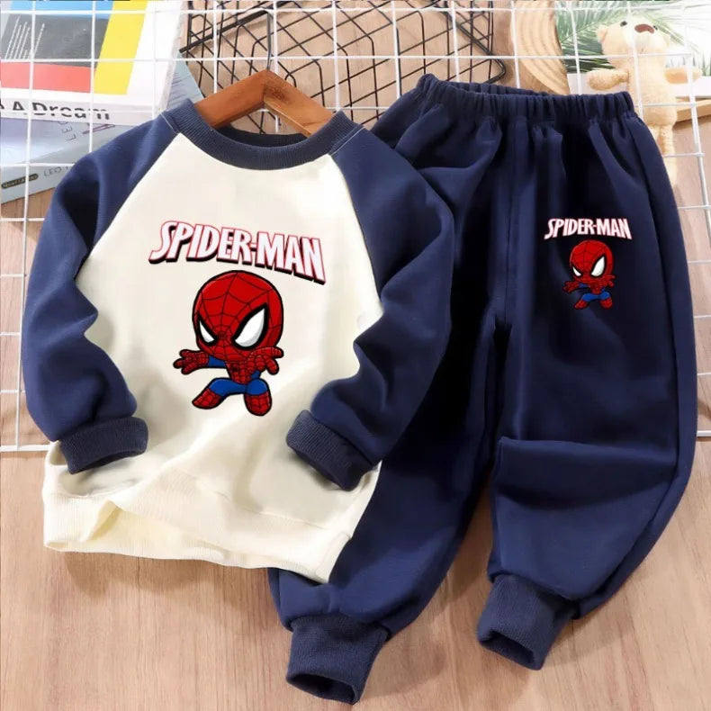 MARVEL Fashion Cartoon Print Boys Spliced Sweatshirt 2-piece Sets Kids O Neck Hoodies and Long Pant 2pcs Set Kids Sport Clothes