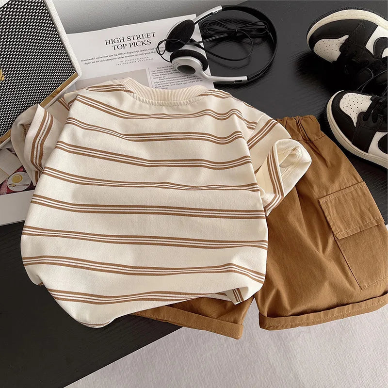 Kidsclick Kids’ Striped T-Shirt & Shorts Set – Summer 2-Piece Casual Outfit (Ages 0-5 Years)