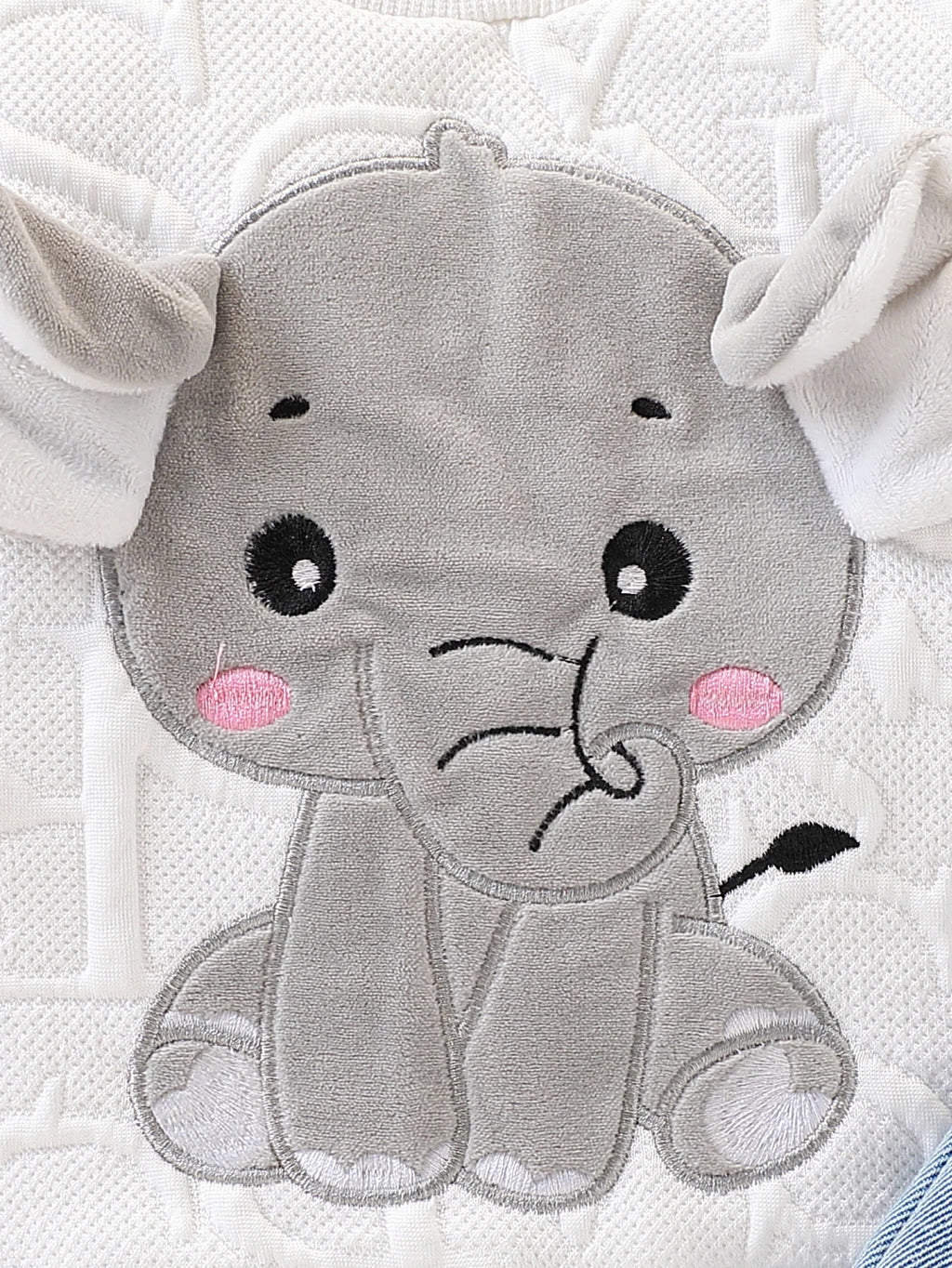 Unisex Baby Elephant Appliqué Quilted Sweatshirt & Distressed Denim Joggers 2-Piece Set