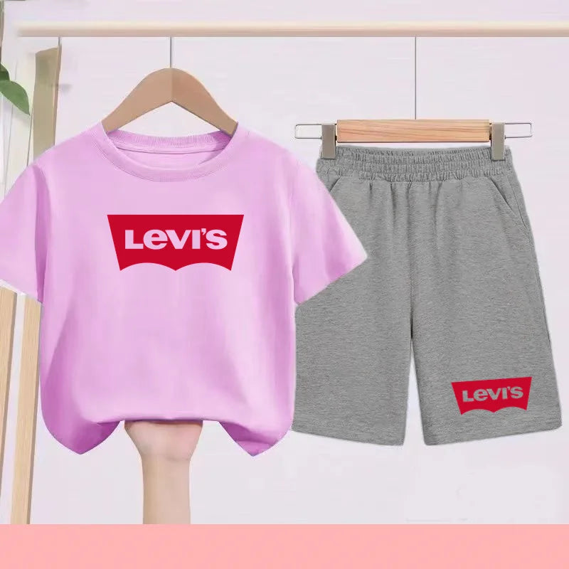 Kidsclick Kids’ Letter Print T-Shirt & Shorts Set – Summer 2-Piece Casual Sports Outfit (Ages 1-12 Years, Boys & Girls)