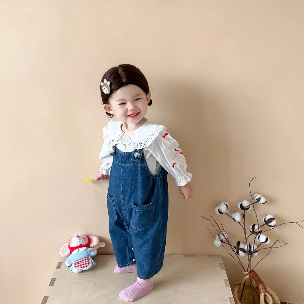2025 Autumn New Baby Girl Sleeveless Denim Jumpsuit Toddler Girl Cute Rabbit Ear Overalls Infant Romper Kids Clothes 0-24M