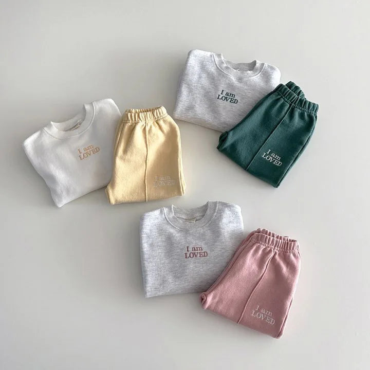 Kidsclick Kids’ Solid Color Embroidered Hoodie & Pants Set – 2-Piece Casual Outfit (Ages 0-5 Years, Unisex)