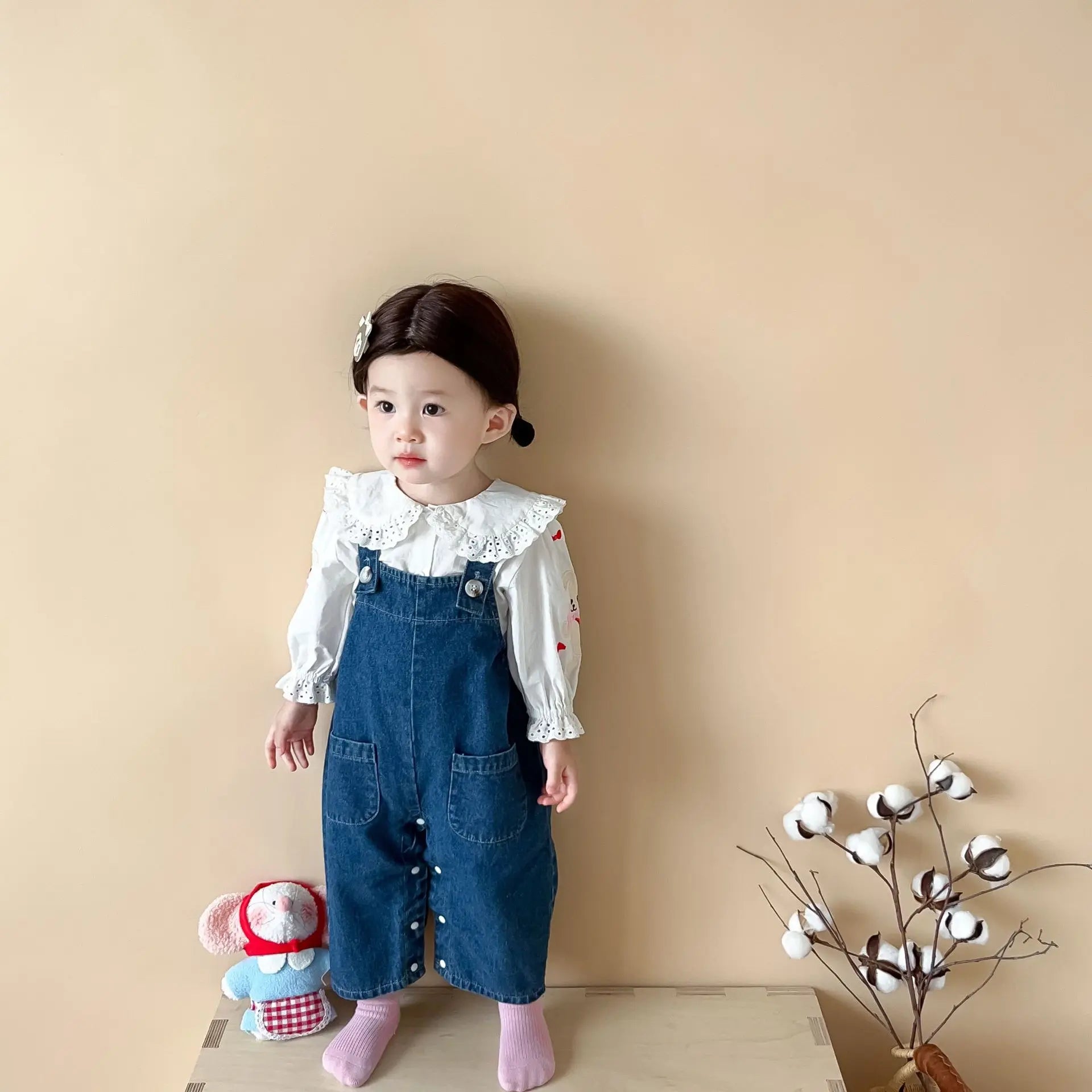 2025 Autumn New Baby Girl Sleeveless Denim Jumpsuit Toddler Girl Cute Rabbit Ear Overalls Infant Romper Kids Clothes 0-24M