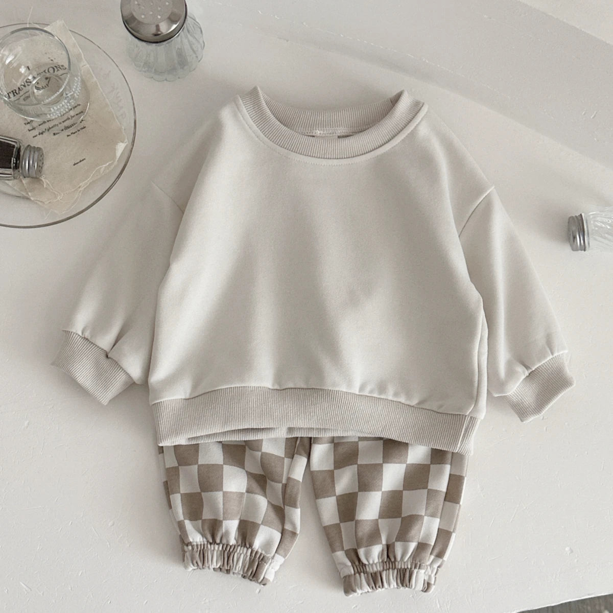 Kidsclick Baby Checkerboard Pants Set – Long Sleeve Top & Pants Outfit