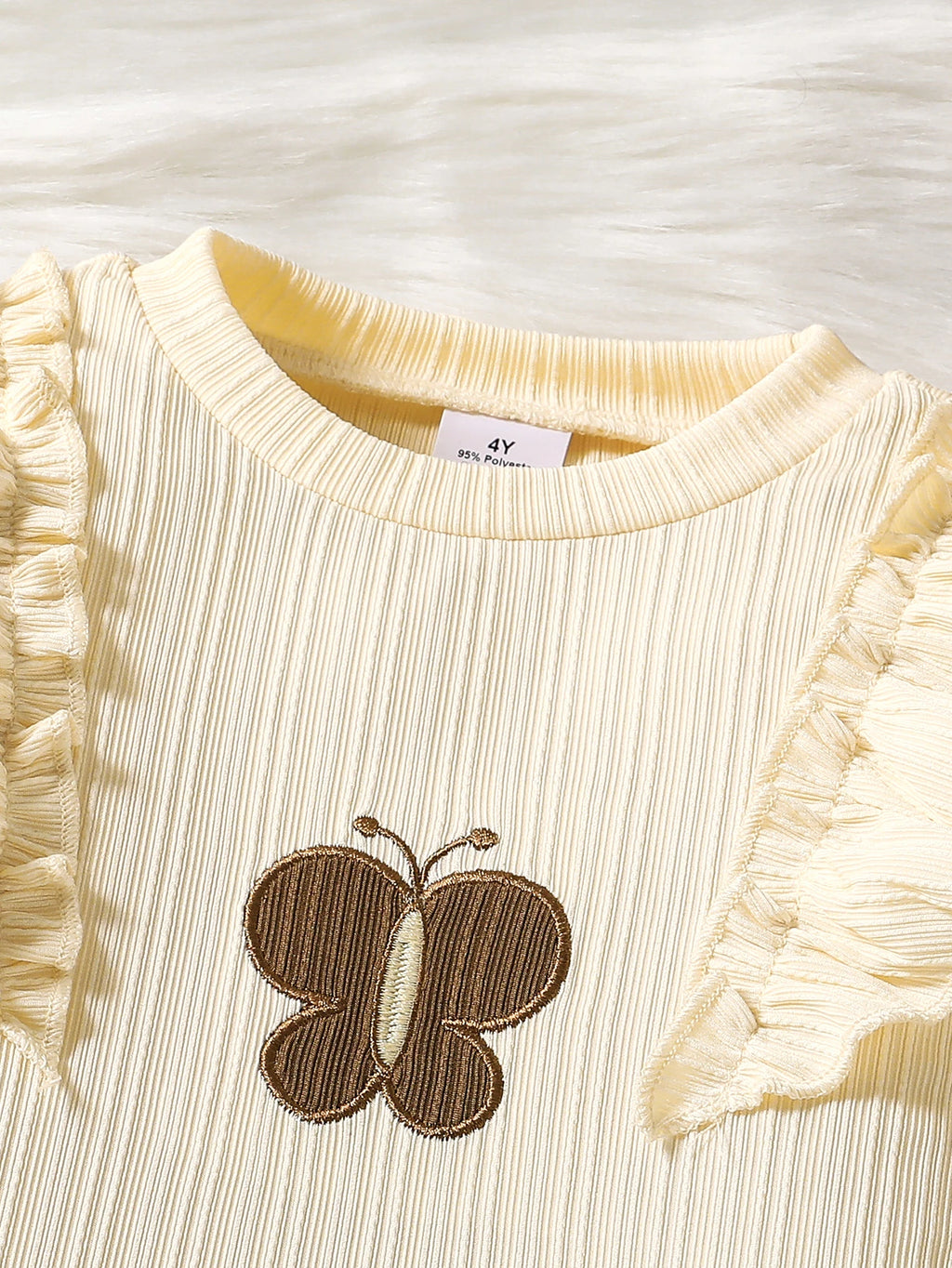 Autumn New Girl Cute Casual Elegant Set Ruffled Round Neck Long Sleeve Top+Solid Elastic Waist Loose Casual Trousers Suit