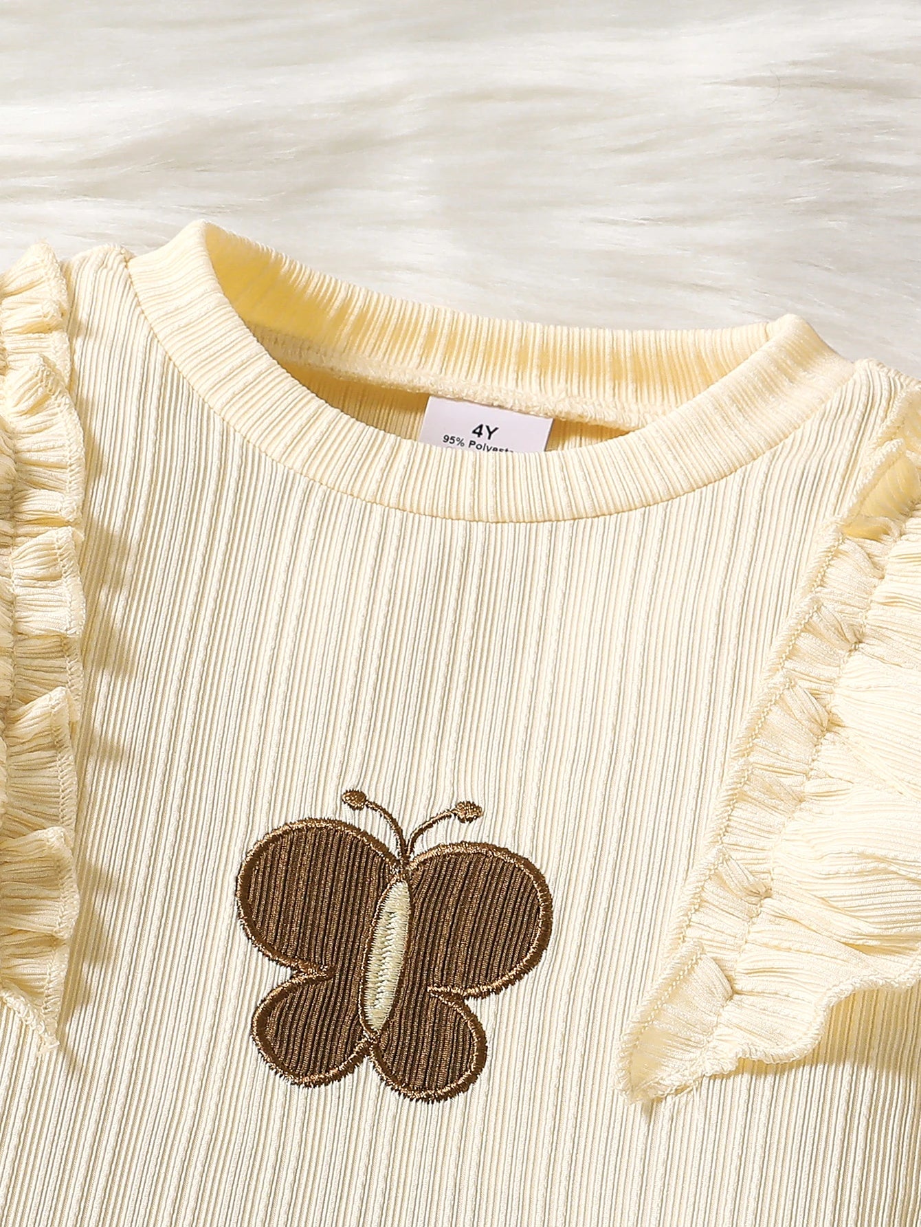 Autumn New Girl Cute Casual Elegant Set Ruffled Round Neck Long Sleeve Top+Solid Elastic Waist Loose Casual Trousers Suit