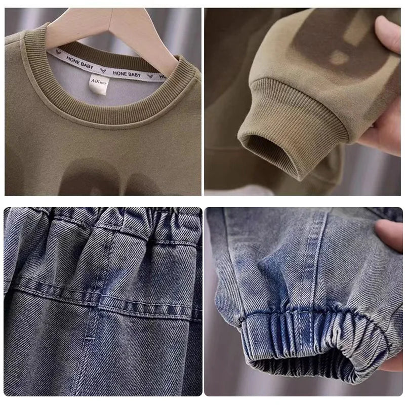 Kidsclick Boys’ Letter Print Sweatshirt & Pants Set – Spring/Autumn 2-Piece Casual Outfit (Ages 1-8 Years)