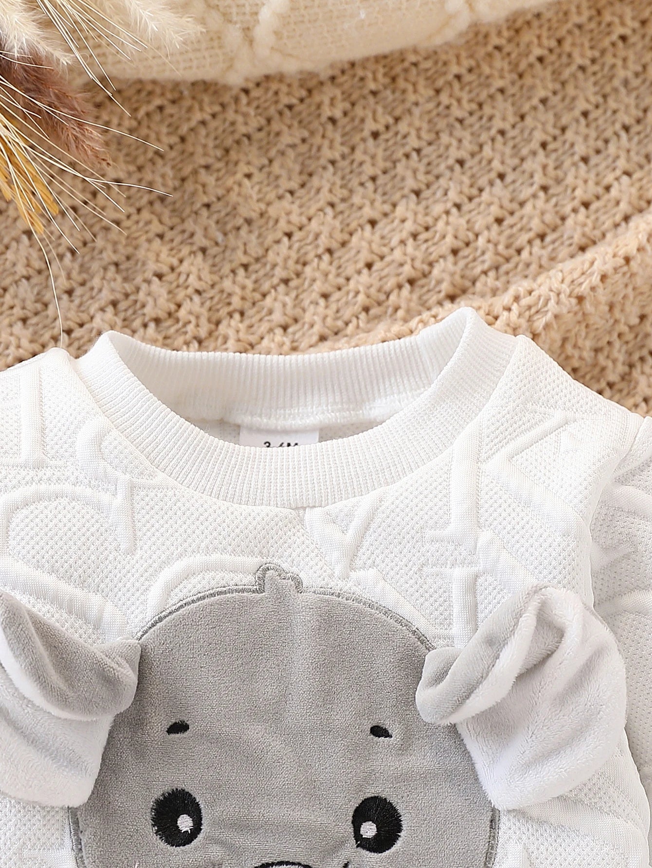 Unisex Baby Elephant Appliqué Quilted Sweatshirt & Distressed Denim Joggers 2-Piece Set