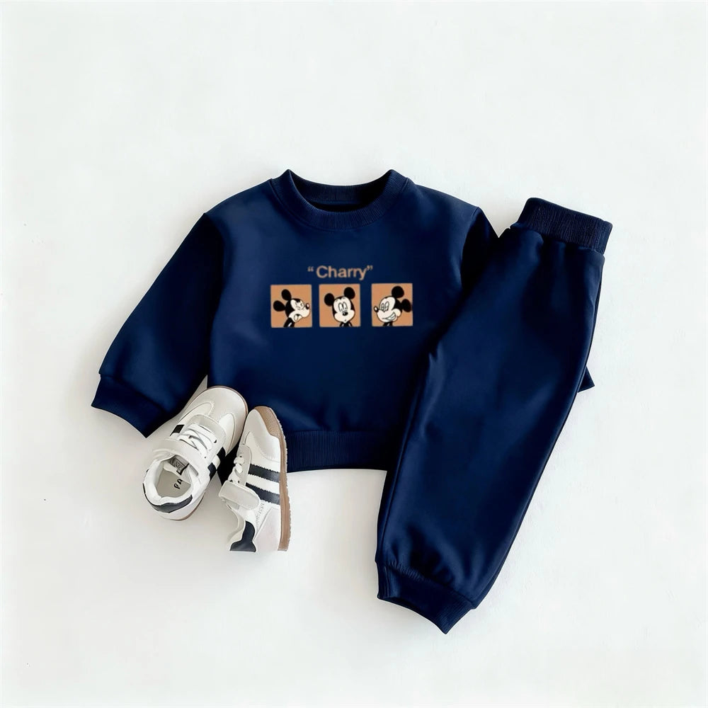 Kidsclick Boys’ Green Cartoon Hoodie & Sweatpants Set – Autumn Two-Piece Tracksuit