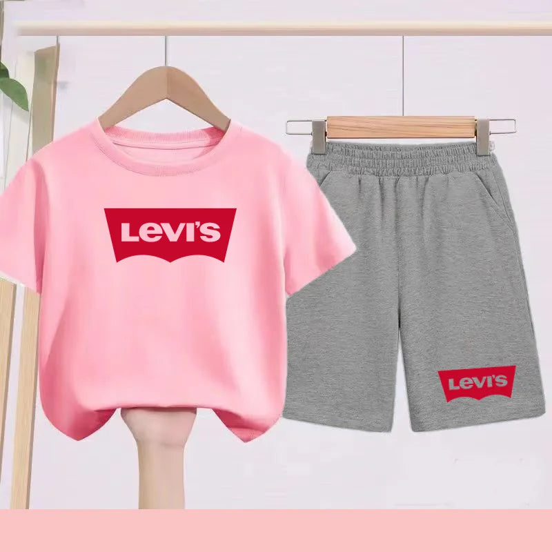 Kidsclick Kids’ Letter Print T-Shirt & Shorts Set – Summer 2-Piece Casual Sports Outfit (Ages 1-12 Years, Boys & Girls)