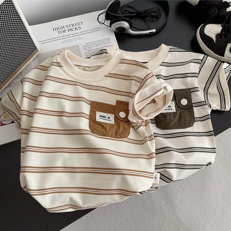 Kidsclick Kids’ Striped T-Shirt & Shorts Set – Summer 2-Piece Casual Outfit (Ages 0-5 Years)