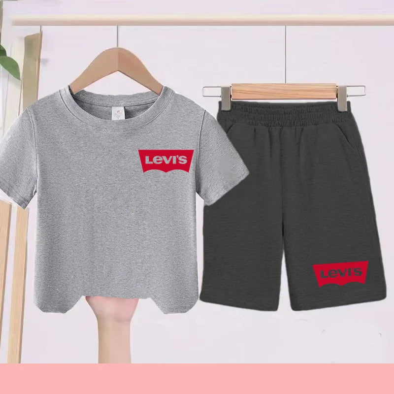 Kidsclick Kids’ Letter Print T-Shirt & Shorts Set – Summer 2-Piece Casual Sports Outfit (Ages 1-12 Years, Boys & Girls)