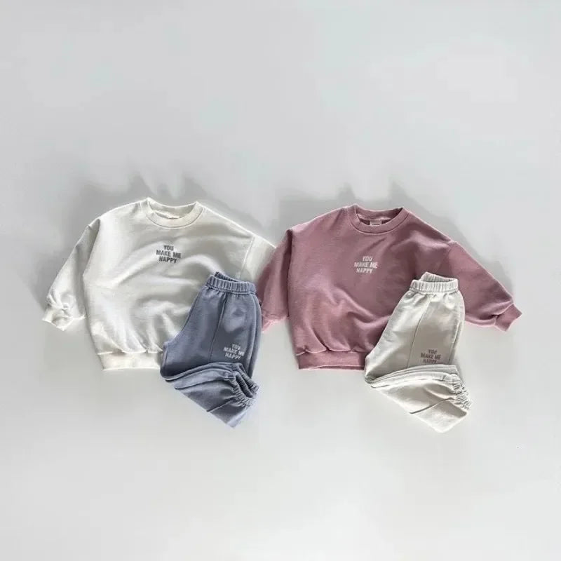 2025 Autumn Children Clothing Set Korean Boys Long Sleeve Sweater+Pants Suit Baby Girls Casual 2PCS Spring Tracksuit Leisure Set