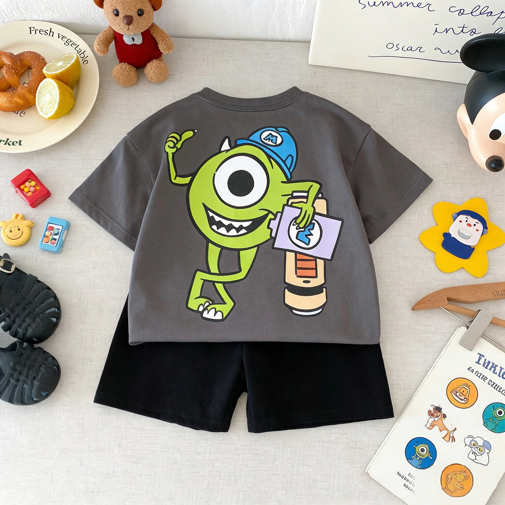 Kidsclick Boys’ Cartoon T-Shirt & Shorts Set – Summer 2-Piece Casual Outfit (Short Sleeve)
