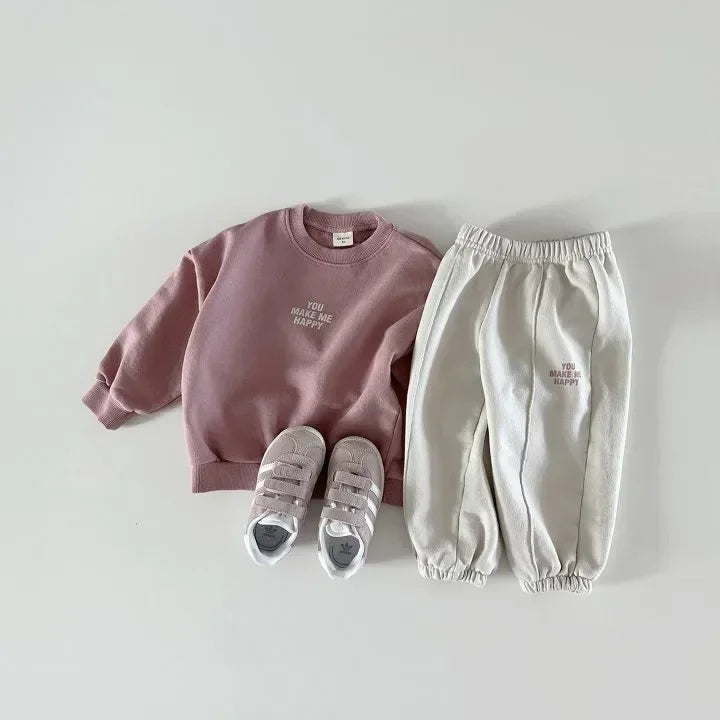 2025 Autumn Children Clothing Set Korean Boys Long Sleeve Sweater+Pants Suit Baby Girls Casual 2PCS Spring Tracksuit Leisure Set