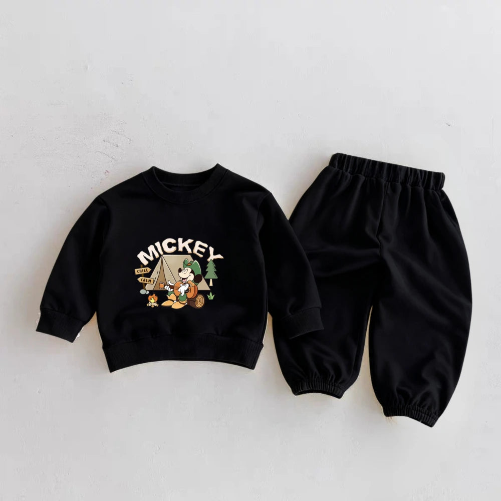 6m-6y Children's Clothes Spring New Mickey Sweatshirts Outfits Cartoon Fashion Solid Color Long Sleeve Tops + Pants 2piece/set