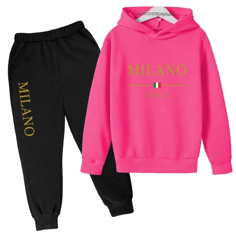 Kids Fashion Brand Letter Print 2pcs Pullover Hoodie+Pants Tracksuits 2-13 Years Boys Girls Casual Outfits Children Clothes Sets