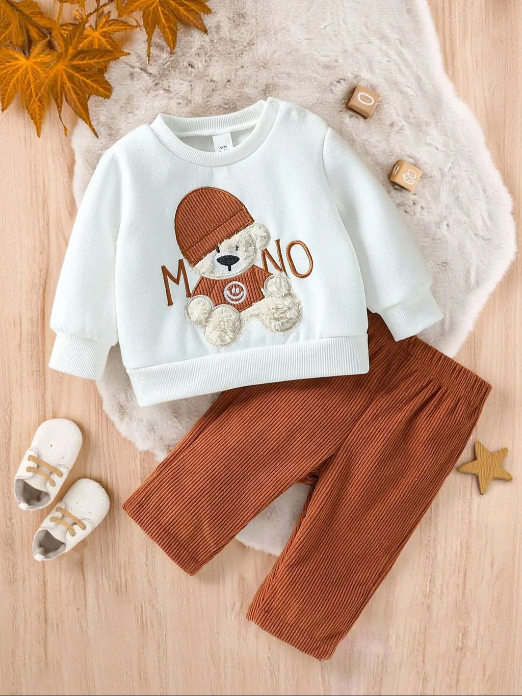 2025 Baby Boys Autumn /Winter Outfits Sets Embroidery Letter Cartoon Bear Sweater Top &Pants 2pcs Cute Toddler Clothing Casual