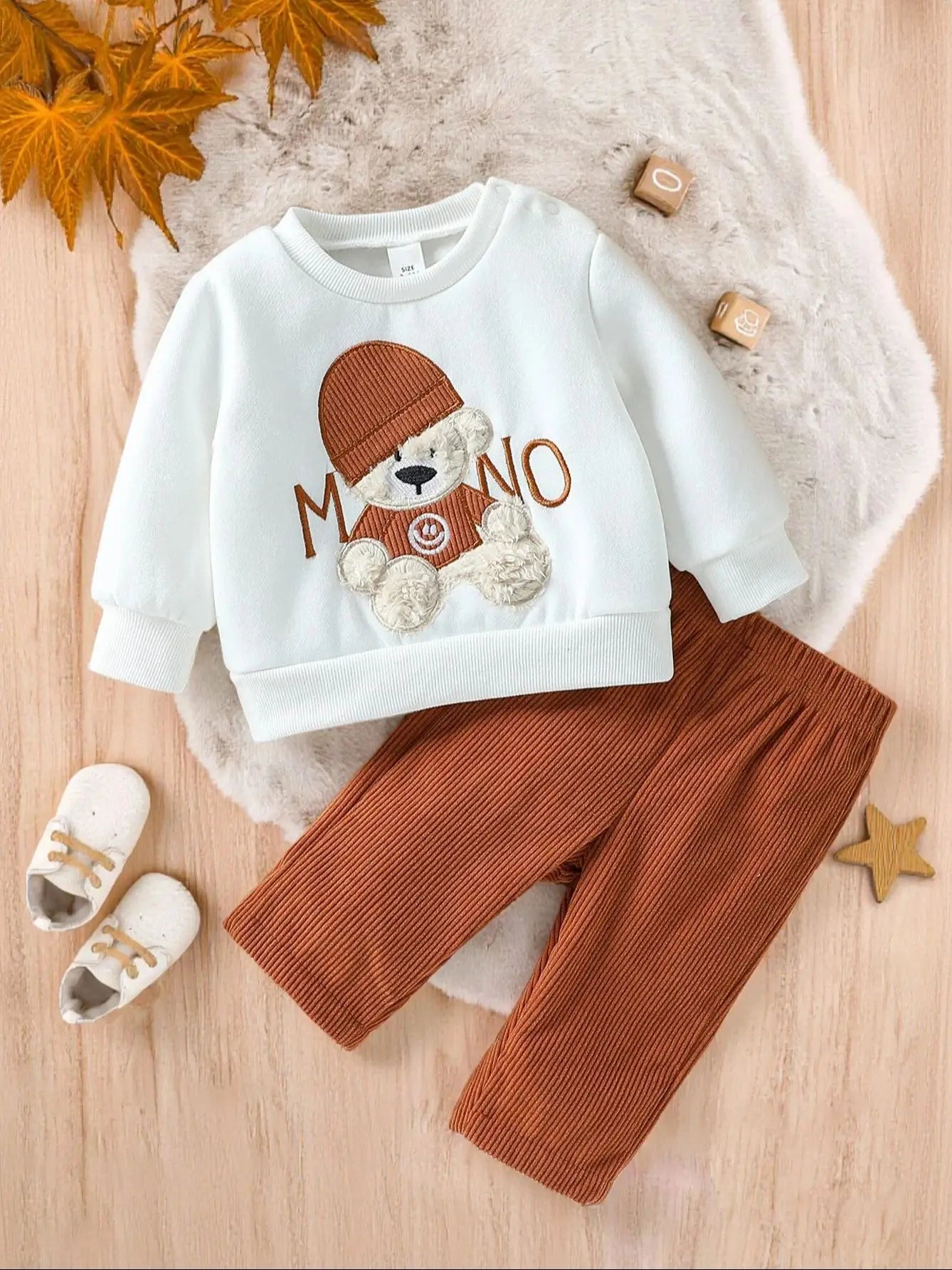 2025 Baby Boys Autumn /Winter Outfits Sets Embroidery Letter Cartoon Bear Sweater Top &Pants 2pcs Cute Toddler Clothing Casual
