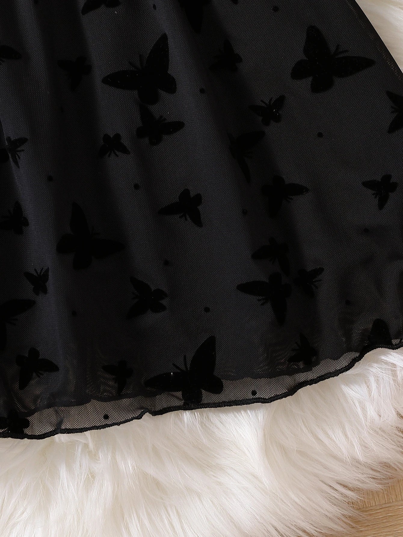 Girls Black Velvet Dress with Butterfly Design Autumn Winter Sweet Cool Princess Style Knitted Panel Velvet Skirt for Kids