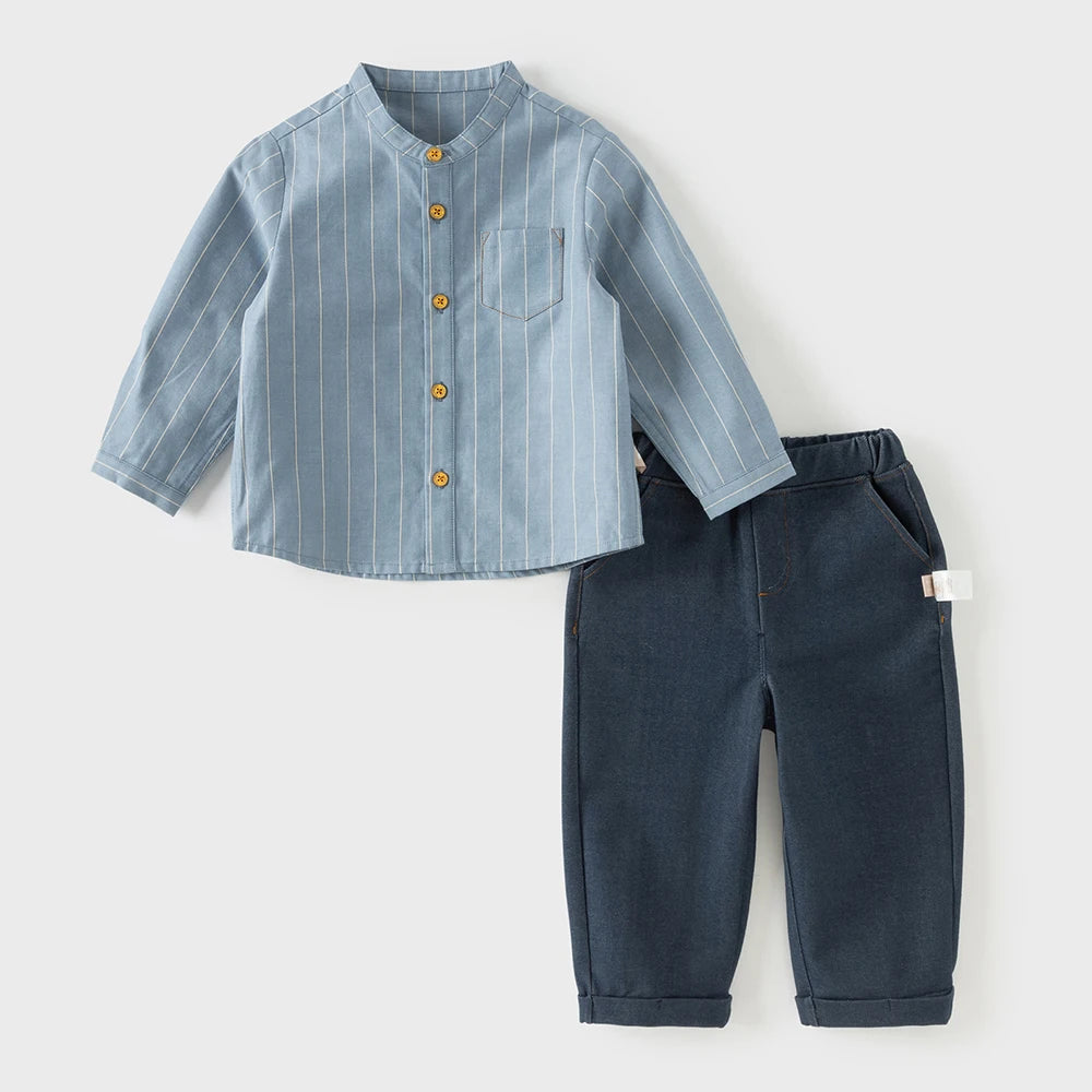 Kidsclick Boys’ Cotton Shirt & Pants Set – Spring 2-Piece Casual Outfit (Toddlers & Kids)