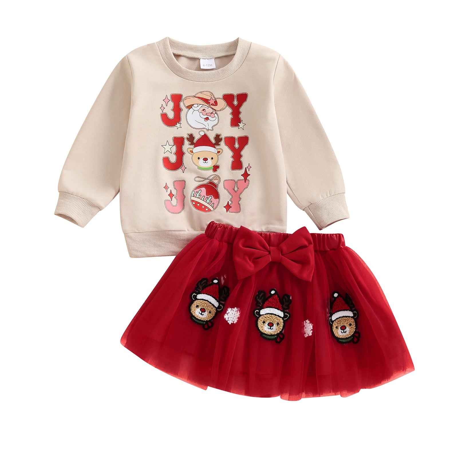 Kidsclick Girls Christmas 2-Piece Outfit – Santa Claus Print Long Sleeve Top & Tulle Skirt Set