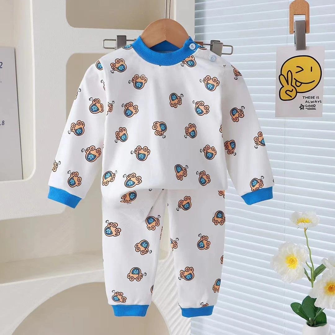 Kidsclick Kids’ Cartoon Print Cotton Pajamas – Long Sleeve 2-Piece Sleepwear Set for Spring