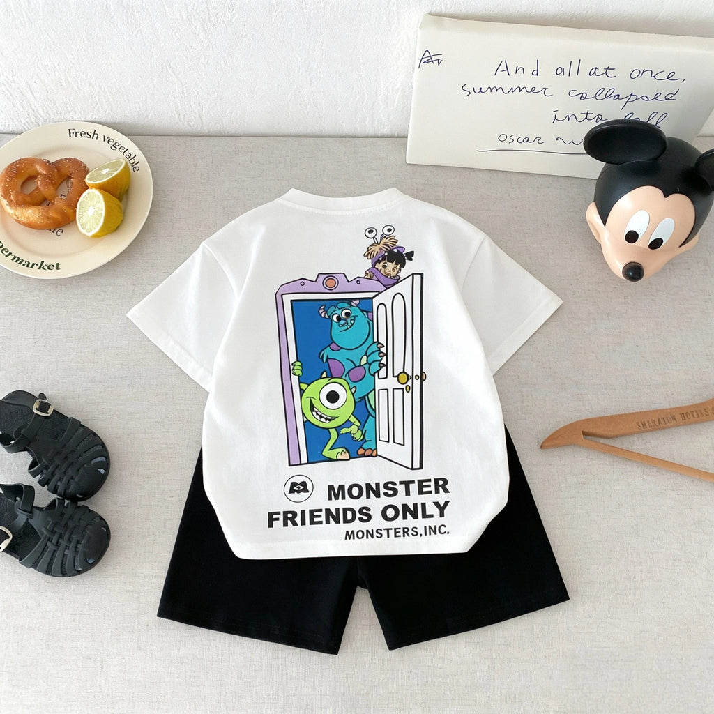 Kidsclick Boys’ Cartoon T-Shirt & Shorts Set – Summer 2-Piece Casual Outfit (Short Sleeve)