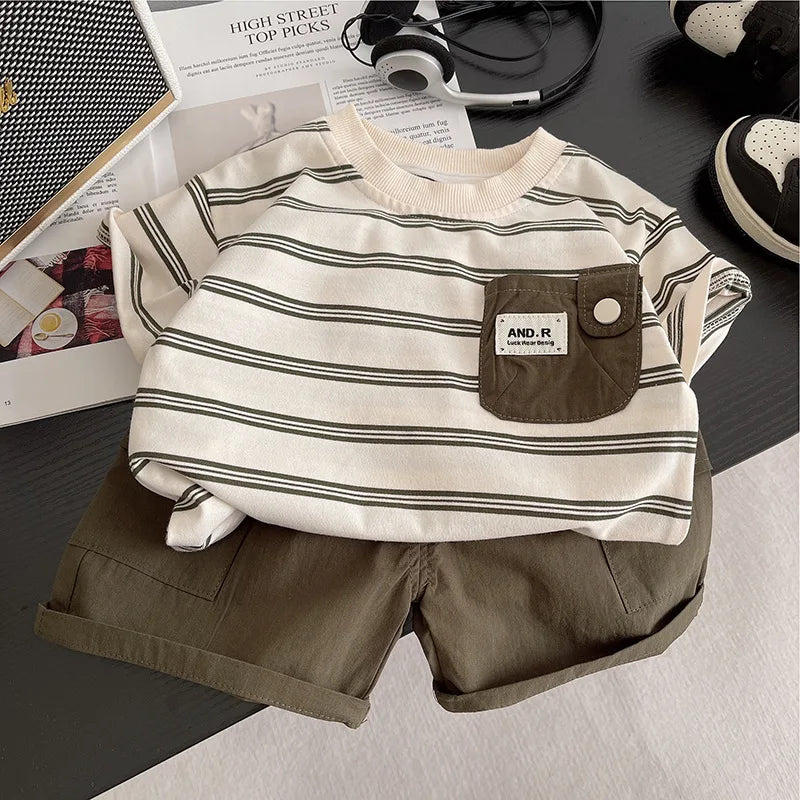 Kidsclick Kids’ Striped T-Shirt & Shorts Set – Summer 2-Piece Casual Outfit (Ages 0-5 Years)
