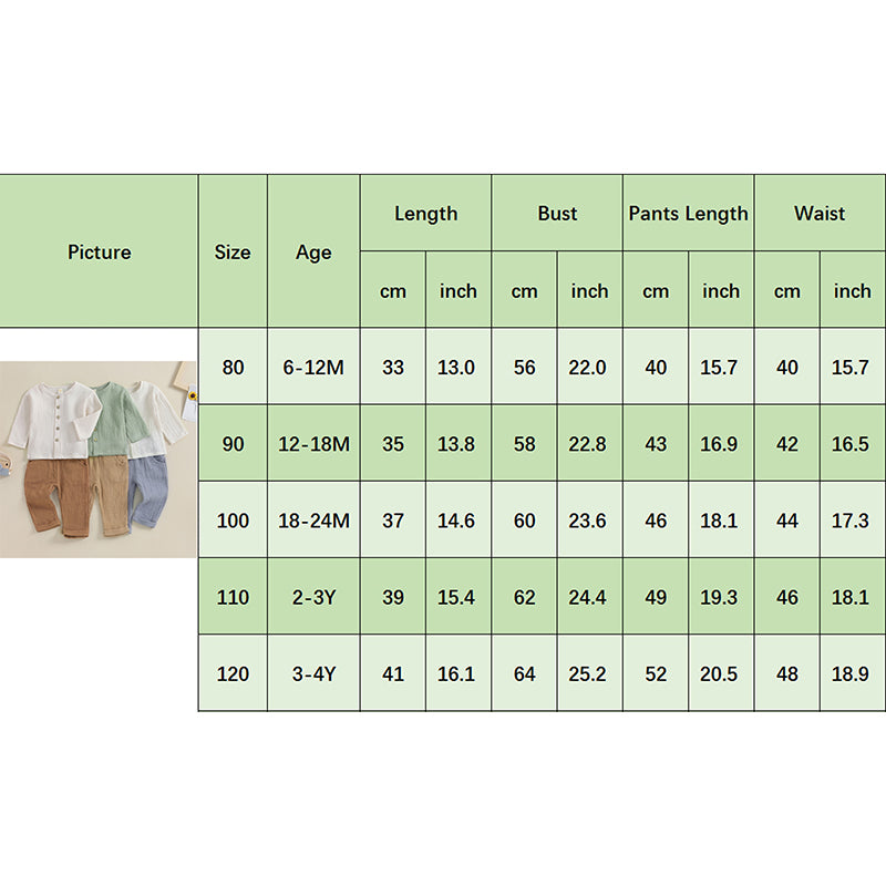 VISgogo 2pcs Kids Baby Boys Outfit Button Down Long Sleeve T-shirt with Solid Color Long Pants Linen Spring Fall Outfit