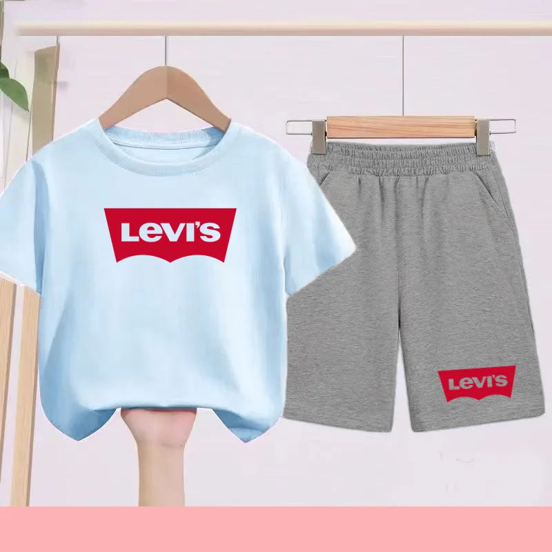 Kidsclick Kids’ Letter Print T-Shirt & Shorts Set – Summer 2-Piece Casual Sports Outfit (Ages 1-12 Years, Boys & Girls)