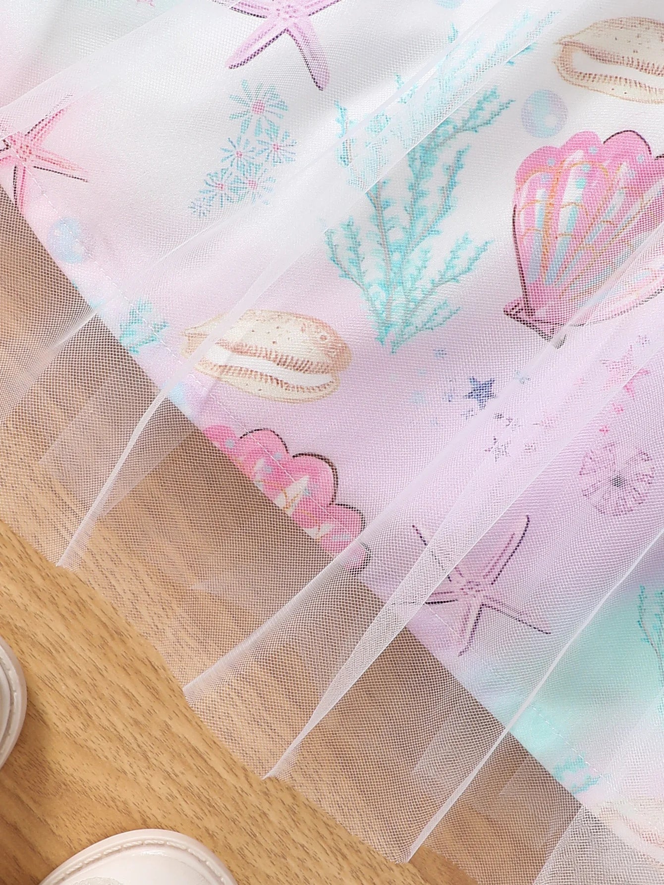 Kidsclick Girls Knitted Round Neck Mermaid Dress – Cartoon Mesh Summer Dress