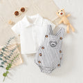 Infant Summer Thin Pack Diaper Coveralls Set for Baby Boys and Girls with Short Sleeve T-Shirt and Overalls Two-Piece Set