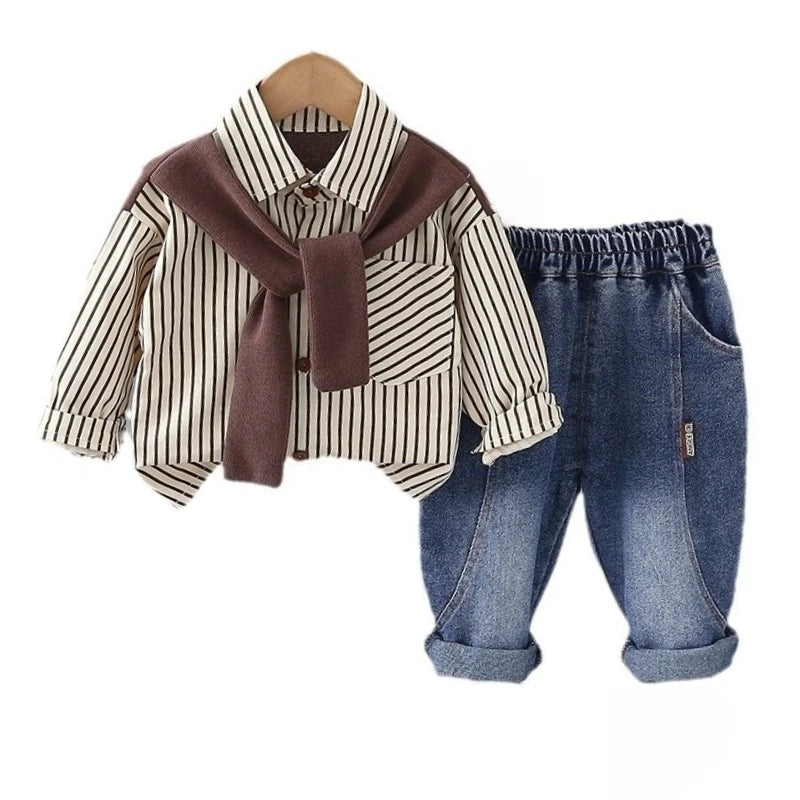 Kidsclick Boys’ Striped Long Sleeve Shirt & Pants Set – Spring/Autumn 2-Piece Casual Outfit (Infants & Toddlers)